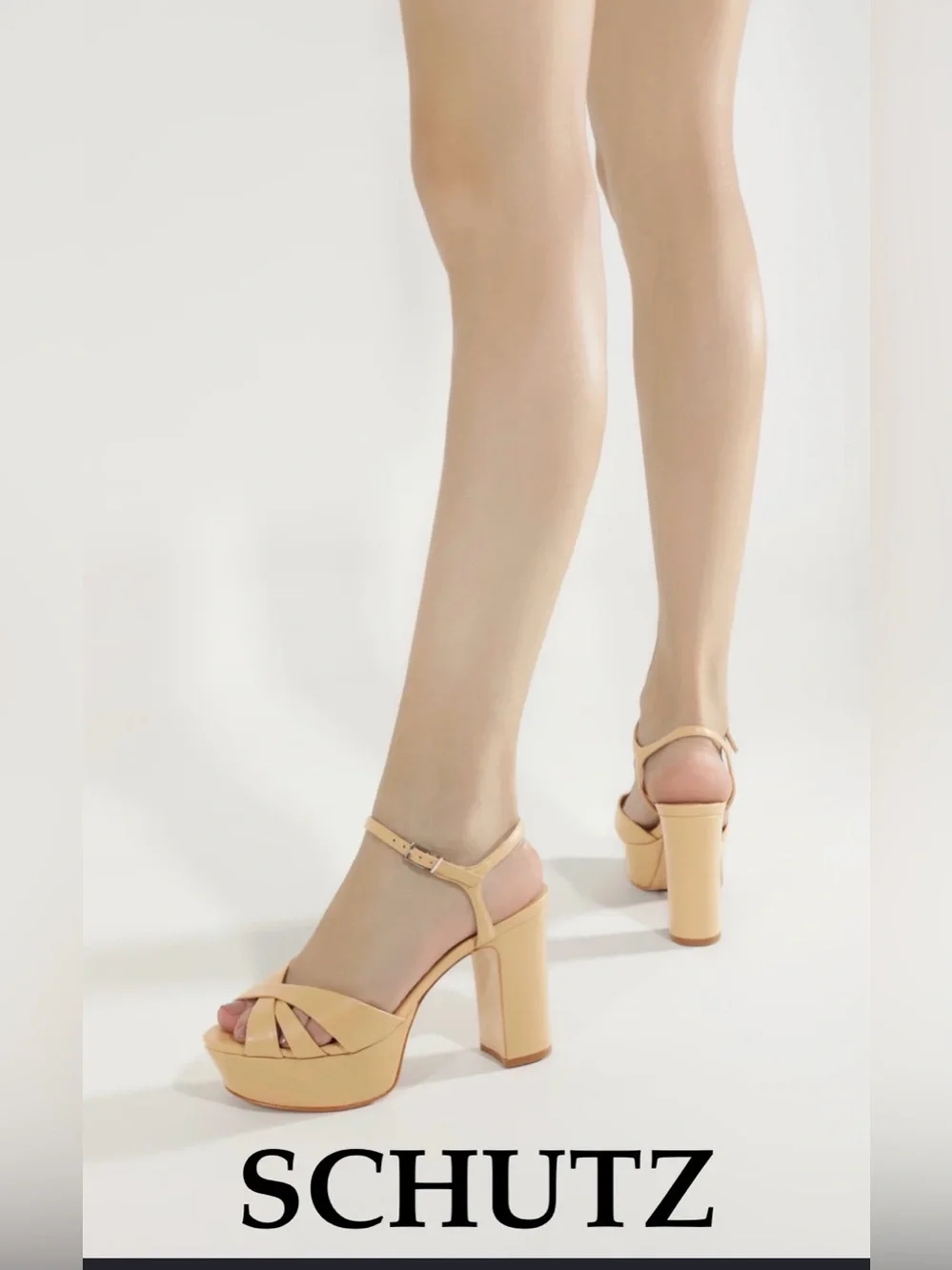 SCHUTZ KEEFA Natural Block Heel Platform Sandal with Ankle Strap, Size 8 NWT